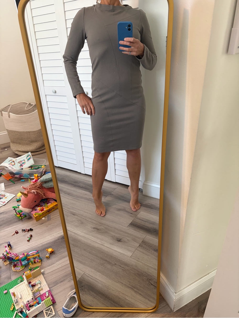 Calvin Klein Collection Slim Long-Sleeve Sheath Dress — Taupe